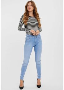 V&eacute;ro Moda Skinny-fit-Jeans VERO MODA "VMLUX MR SLIM JEANS RI371", Damen, Gr. XS (34), L&auml;nge 32, blau (light blau denim), Denim/Jeans, Obermaterial: 92% Baumwolle, 6% Elastomultiester, 2% Elasthan, Basic, extraeng, Jeans Skinny-fit-Jeans