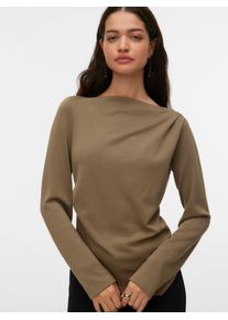 V&eacute;ro Moda Langarmshirt VERO MODA "VMMILLE LS BOATNECK SHORT TOP JRS NOOS", Damen, Gr. L, mermaid, Jersey, Obermaterial: 53% Polyester, 42% Viskose, 5% Elasthan, unifarben, regular fit h&uuml;ftlang, U-Boot-Ausschnitt, Shirts Langarmshirt, Materialmix, regular fit, mit Raffung