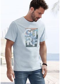 T-Shirt John Devin, Herren, Gr. S (44/46), blau (hellblau), Jersey, Obermaterial: 100% Baumwolle, bedruckt, regular fit normal, Rundhals, abgesteppte Kante, Shirts T-Shirt, Rundhalsshirt mit Surf -Aufdruck aus reiner Baumwolle, Topseller