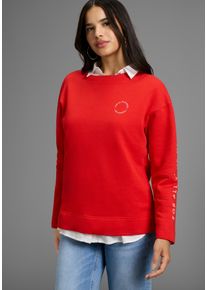 Sweater FAYN SPORTS, Damen, Gr. 36/38, rot, angeraute Sweatware, Obermaterial: 60% Baumwolle, 40% Polyester, bedruckt, unifarben, oversize h&uuml;ftlang, Rundhals, B&uuml;ndchen, Sweatshirts Sweater, Weite Oversize‑Passform mit Logo‑Print auf Brust und &Auml;rmel