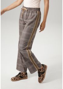 Schlupfhose Aniston CASUAL, Damen, Gr. 36, N-Gr, dunkelbraun, hellbeige, rost, beige, schwarz, Web, Obermaterial: 58% Polyester, 40% Viskose, 2% Elasthan, gestreift, kariert, figurumspielend kn&ouml;chellang, Hosen Schlupfhose, mit gestreiftem Tape an den Seitenn&auml;hten