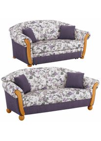 Polstergarnitur Home Affaire "Milano, bequem durch Federkern, Landhaus Stil, geschwungene Armlehnen", lila (flieder, flieder gebl&uuml;mt), H:83cm T:81cm, Sitzm&ouml;bel-Sets, Polstergarnitur, 2-Sitzer und 3-Sitzer