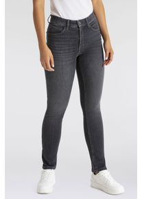 Gerade Jeans MAC "MELANIE dragon-fly", Damen, Gr. 48, L&auml;nge 34, grau (grau heavy used wash), Denim/Jeans, Obermaterial: 98% Baumwolle, 2% Elasthan, figurbetont kn&ouml;chellang, Jeans Gerade Jeans, Dekoratibe Nietendetails auf der hinteren Tasche