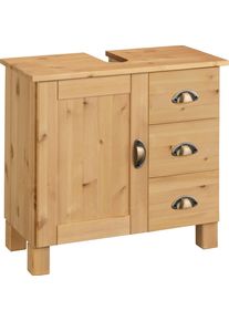 Waschbeckenunterschrank Home Affaire "Oslo", beige (natur gebeizt, gewachst), B:60cm H:55cm T:30cm, MDF, Massivholz, Schr&auml;nke, Waschbeckenunterschrank, Kiefer, 1 T&uuml;r und 3 Schubk&auml;sten, Breite 60 cm, H&ouml;he 55 cm