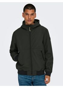 Only & Sons Softshelljacke ONLY & SONS "ONSBOWIE SOFTSHELL BOMBER NOOS", Herren, Gr. M, gr&uuml;n (peat), Web, Obermaterial: 100% Polyester, regular fit, Rippb&uuml;ndchen, Jacken Softshelljacke