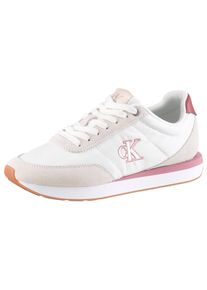 Keilsneaker Calvin Klein "RETRO RUNNER ESS MIX MAT", Damen, Gr. 37, wei&szlig;, rose, Textil, Veloursleder, kontrastfarbene Details, Basic, Schuhe Keilsneaker, Schn&uuml;rschuh, Halbschuh, Freizeitschuh mit leichter Laufsohle