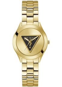 Quarzuhr Guess "TRI PLAQUE", gold (goldfarben, champagnerfarben), Armbanduhren, Damen, goldfarben, Quarzuhr, Armbanduhr, Damenuhr