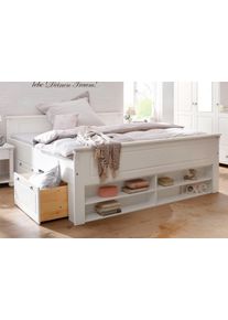 Massivholzbett OTTO HOME "Tessin, Stauraumbett, Landhausstil, Schubladen optional, rustikal", wei&szlig;, B:190cm H:85cm L:207cm, Betten, Massivholzbett, zertifizierte Kiefer, Kassetten-Optik, stabile Qualit&auml;t