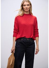 Langarmshirt Street One, Damen, Gr. 46, racing rot meliert, Jersey, Obermaterial: 80% Viskose, 15% Polyester, 5% Elasthan, meliert, regular fit normal, ohne Ausschnitt, Shirts Langarmshirt, mit Tunnelzug am Saum