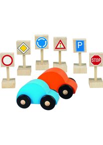 Teddies Autos mit Verkehrsschildern