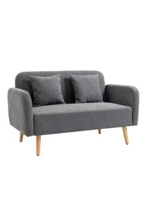 HOMCOM 2 Seater Sofa, Couch with 2 Throw Pillows, Padded Loveseat, Velvet Upholstered Sofa with Armrest, Loveseat for Living Room, Bedroom, 130 x 70 x 80 cm, Gray | Aosom Ireland