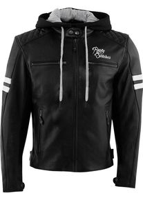 Rusty Stitches Jari Hooded V2, giacca in pelle , colore: Nero/Bianco , dimensione: S