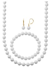Collier-Set Lady, wei&szlig;, Halsketten, Damen, N-Groesse, Glas, Collier-Set