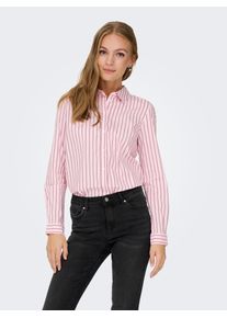 Jacqueline de Yong Hemdbluse JDY "JDYMIO L/S SHIRT WVN NOOS", Damen, Gr. 38, chalk pink stripes:fig, Web, Obermaterial: 72% Baumwolle, 24% Polyester, 4% Elasthan, gestreift, regular fit h&uuml;ftlang, 1-Knopf-Manschette, Blusen Hemdbluse, unifarben oder gestreift