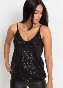 Top &agrave; bretelles fines et sequins mati&egrave;re douce - noir - taille 38/40 (S) - Viscose - bonprix