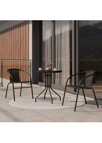 Ambia Garden Balkonset, Schwarz, Metall, Kunststoff, Glas, 3-teilig, Rundrohr, 60x52x70 cm, Gartenm&ouml;bel, Gartengarnituren, Balkonm&ouml;bel-Sets