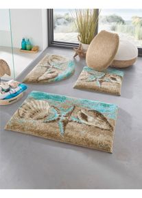 Grund unisex Badmat in turquoise/zand gedessineerd ,maat 8 - Dekselovertrek, Witt, 100% Polyacryl