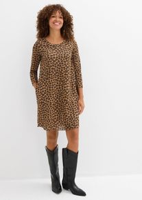 bonprix Kurzes Shirtkleid in Strickoptik, braun, mit Baumwolle