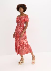 bonprix Carmen-Kleid, rot, Gr.40/42 (M), modisch bedrucktes Jersey-Carmen-Kleid mit Smok am Oberteil und Volant Am Ausschnitt und am Saum