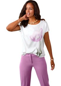 Damer Satinblus med nedhasade axlar gr&auml;ddvit, tryckt Gr&ouml;&szlig;e 46