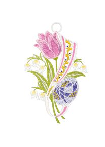 W. Reuter & Sohn - Plauener Spitze Fensterbild &raquo;Fensterbild "Tulpe und Ei" farbig&laquo;