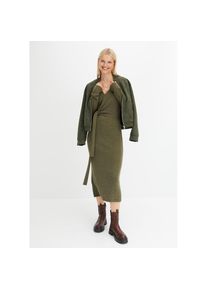 bonprix Strickkleid &raquo;Midi-Strickkleid&laquo; mit modernem Wickel-Design, aus Polyacryl und Polyester gr&uuml;n, Gr&ouml;&szlig;e 32/34 (XS)