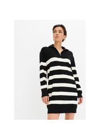 bonprix Strickkleid aus Viskose und Polyamid, gerade Passform, mit Streifenmuster schwarz, Gr&ouml;&szlig;e 32/34 (XS)
