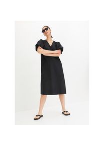 bonprix Midikleid aus reiner Baumwolle, A-Linie Passform, halbarm, eleganter Stil schwarz, Gr&ouml;&szlig;e 46