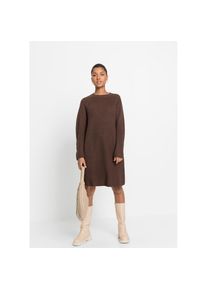 bonprix Strickkleid aus Polyacryl, lockere Passform, knielang, mit Rundhalsausschnitt braun, Gr&ouml;&szlig;e 36/38 (S)