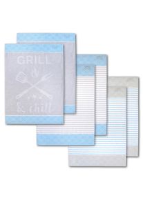 Geschirrtuch Dyckhoff "Grill & Chill, mit 3 verschiedenen Motiven, Ma&szlig;e je Tuch ca. 50x70 cm", blau (aqua), B:50cm L:70cm, 100% Baumwolle, Geschirrt&uuml;cher, Geschirrtuch, aus 100% Baumwolle, mit Grillbesteck-Motiv und Schriftzug