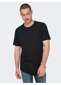 Only & Sons T-Shirt ONLY & SONS "ONSBENNE LONGY SS TEE NF 7822 NOOS", Herren, Gr. L, schwarz, Single Jersey, Obermaterial: 100% Baumwolle, unifarben, normal lang, Rundhals, Shirts T-Shirt