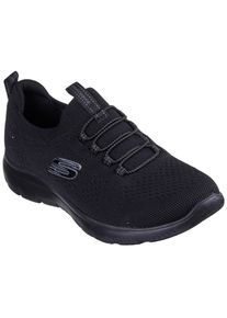 Slip-On Sneaker Skechers "SUMMITS", Damen, Gr. 42, Textil, schwarz (schwarz, uni), unifarben, Schuhe Slip-On Sneaker, Freizeitschuh, Halbschuh, Slipper mit flexibler Traktionslaufsohle