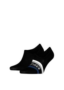 F&uuml;&szlig;linge Tommy Hilfiger "TH MEN FOOTIE 2P HILFIGER TAB", Herren, Gr. 43-46, schwarz, Baumwolle, Elasthan, Polyamid, gestreift, unifarben mit Farbeinsatz, Socken F&uuml;&szlig;linge, mit Anti-Rutsch Technologie
