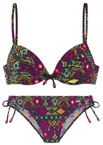 Push-Up-Bikini Buffalo, Damen, Gr. 40, Cup AA, bunt (schwarz bedruckt), Microfaser, Ethnomuster, bedruckt, Bikini-Sets Push-Up-Bikini, farbenfroher Ethnodruck