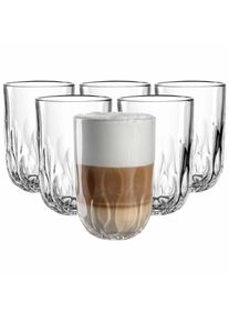 Latte-Macchiato-Glas Leonardo "Latte Macchiato Gl&auml;ser (3) Gocce 390 ml 6er Set transparent", bunt (transparent), 6 tlg., Glas, Trinkgef&auml;&szlig;e, Latte-Macchiato-Glas