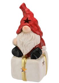 Dekofigur I.GE.A. "Wichtel auf Geschenk", rot (wei&szlig;, rot), B:9cm H:22cm, Terrakotta, Dekofiguren, Dekofigur, Mit LED-Licht Deko Weihnachtsdeko Leuchtfigur Statue Skulptur