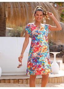 Sommerkleid feel good "Sommerkleid", Damen, Gr. 52/54, Normalgr&ouml;&szlig;en, bunt (fuchsia, t&uuml;rkis, bedruckt), 95% Viskose, 5% Elasthan, bedruckt, gemustert, mehrfarbig, kurz, Rundhals, Kleider Sommerkleid