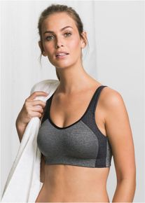 Sport-BH bonprix "Sport BH mit mittlerem Halt", Damen, Gr. 95, Cup C, schwarz (grau, schwarz meliert), Obermaterial: 85% Polyamid, 15% Elasthan, BHs Sport-BH, mit mittlerem Halt, ohne B&uuml;gel, mit BH-Verschluss im R&uuml;cken