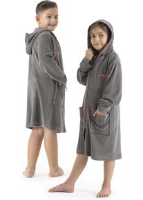 Kinderbademantel Kangaroos "Kira, Ideal f&uuml;r Zuhause, Schwimmbad oder im Urlaub" Gr. 140, grau, 140, Leichtfrottier, Hausm&auml;ntel, Kinderbademantel, modernen, sportliches Design, leuchtenden Akzenten
