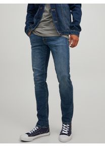 Jack & Jones Slim-fit-Jeans JACK & JONES "JJIGLENN &ndash; Slim-Fit-Jeans mit niedriger Leibh&ouml;he", Herren, Gr. 33, L&auml;nge 34, blau (blau denim), Denim/Jeans, Obermaterial: 86% Baumwolle, 12% Polyester, 2% Elasthan, Abriebeffekte, slim fit lang, Jeans Slim-fit-Jeans, Used, modisch, slim fit, Denim/Jeans