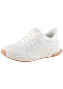 Slip-On Sneaker Skechers "BOBS SQUAD 4", Damen, Gr. 35, wei&szlig;, Mesh, Synthetik, Schuhe Slip-On Sneaker, Slipper, Freizeitschuh, Halbschuh mit Memory Foam