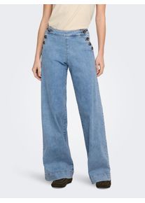 High-waist-Jeans Only "ONLMADISON HW BUTTON WIDE DNM GEN223NOOS", Damen, Gr. 27, L&auml;nge 30, light blau denim, Denim/Jeans, Obermaterial: 90% Baumwolle, 8% Polyester, 2% Elasthan, unifarben, lang, Jeans High-waist-Jeans, mit Knopf Details
