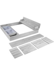 Sandkasten Roba "Outdoor+", grau, Sandk&auml;sten, Kinder, B/H/L: 125cm x 20,5cm x 120cm, Kunststoff, Massivholz, Sandkasten, wetterfestes Massivholz, mit aufklappbarer Sitzbank und 2 Spielwannen, B:125cm H:20,5cm L:120cm