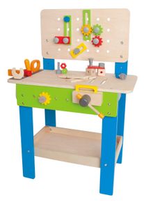 Spielwerkbank HAPE "Meister Werkbank (38-tlg.)", bunt, Rollenspielzeug, KinderB:81cm H:55cm T:28cm, Kunststoff, Spielwerkbank, B:81cm H:55cm T:28cm