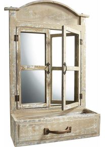 Dekospiegel Locker, grau (graubraun), B:36cm H:54cm T:13cm, Holz, Spiegel, Dekospiegel, Wandspiegel, mit Ablage