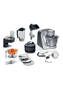 Bosch K&uuml;chenmaschine "MUM5935B Durchlaufschnitzler, 3 Scheiben, Mixer, silber", silber, B:28cm H:28,2cm T:27,1cm, K&uuml;chenmaschinen, Fleischwolf, Kekspresse, Zitruspresse, 3 R&uuml;hr-/Knethaken, sp&uuml;lm.fest, K&uuml;chenmaschine