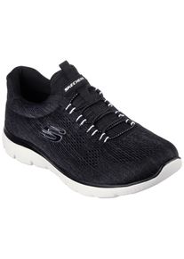 Slip-On Sneaker Skechers "SUMMITS-FUN FLARE", Damen, Gr. 37, schwarz-wei&szlig; (schwarz, wei&szlig;), Synthetik, Textil, meliert, Schuhe Slip-On Sneaker, Trainingsschuh in veganer Verarbeitung