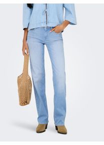 Straight-Jeans Only "ONLBLUSH MID STRAIGHT DNM REA828 NOOS", Damen, Gr. S (36), L&auml;nge 34, blau (light blau denim), Denim/Jeans, Obermaterial: 91% Baumwolle, 5% Polyester, 4% Elasthan, unifarben, regular fit lang, Jeans Straight-Jeans, mittlere Leibh&ouml;he, gerade Beinform, helle Waschung