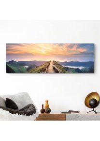 Wandbild REINDERS "Wandbild Morgenr&ouml;te Berge - Sonnenaufgang - Natur", gr&uuml;n (farbe bild(er): gr&uuml;n), B:156cm H:52cm, MDF, Bilder, Wandbild