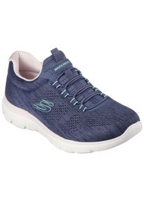 Slip-On Sneaker Skechers "SUMMITS-FUN FLARE", Damen, Gr. 42, blau, Synthetik, Textil, meliert, Schuhe Slip-On Sneaker, Trainingsschuh in veganer Verarbeitung